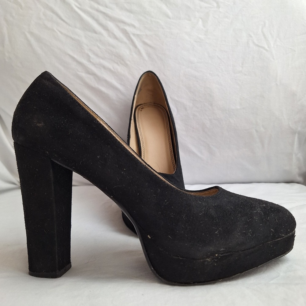 Chunky High Heel Pumps Black Faux Suede Platform Allure 9M Block Night Out Party